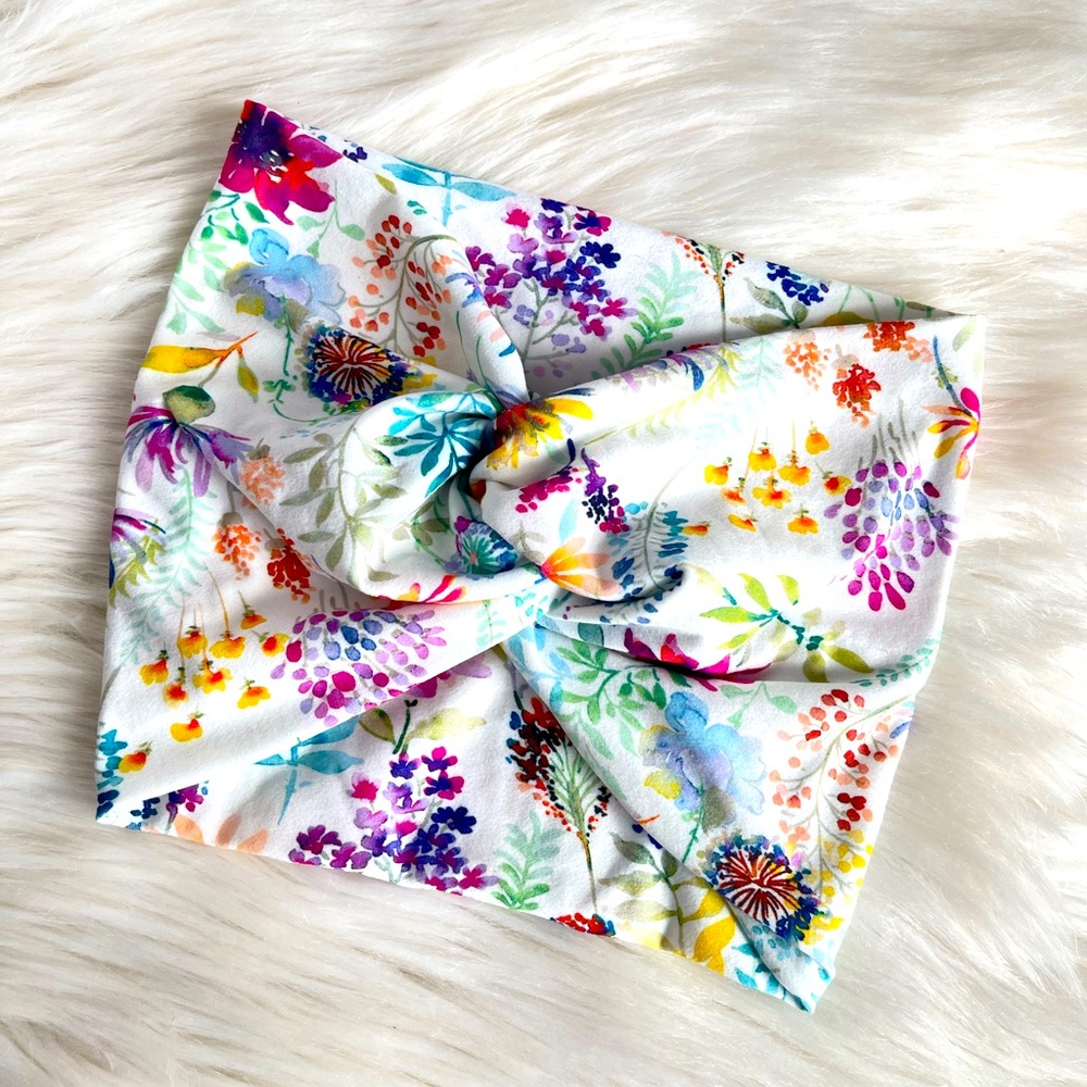 Bright Floral Print Jersy Knit WideTwisted Headband, Spring Headwraps